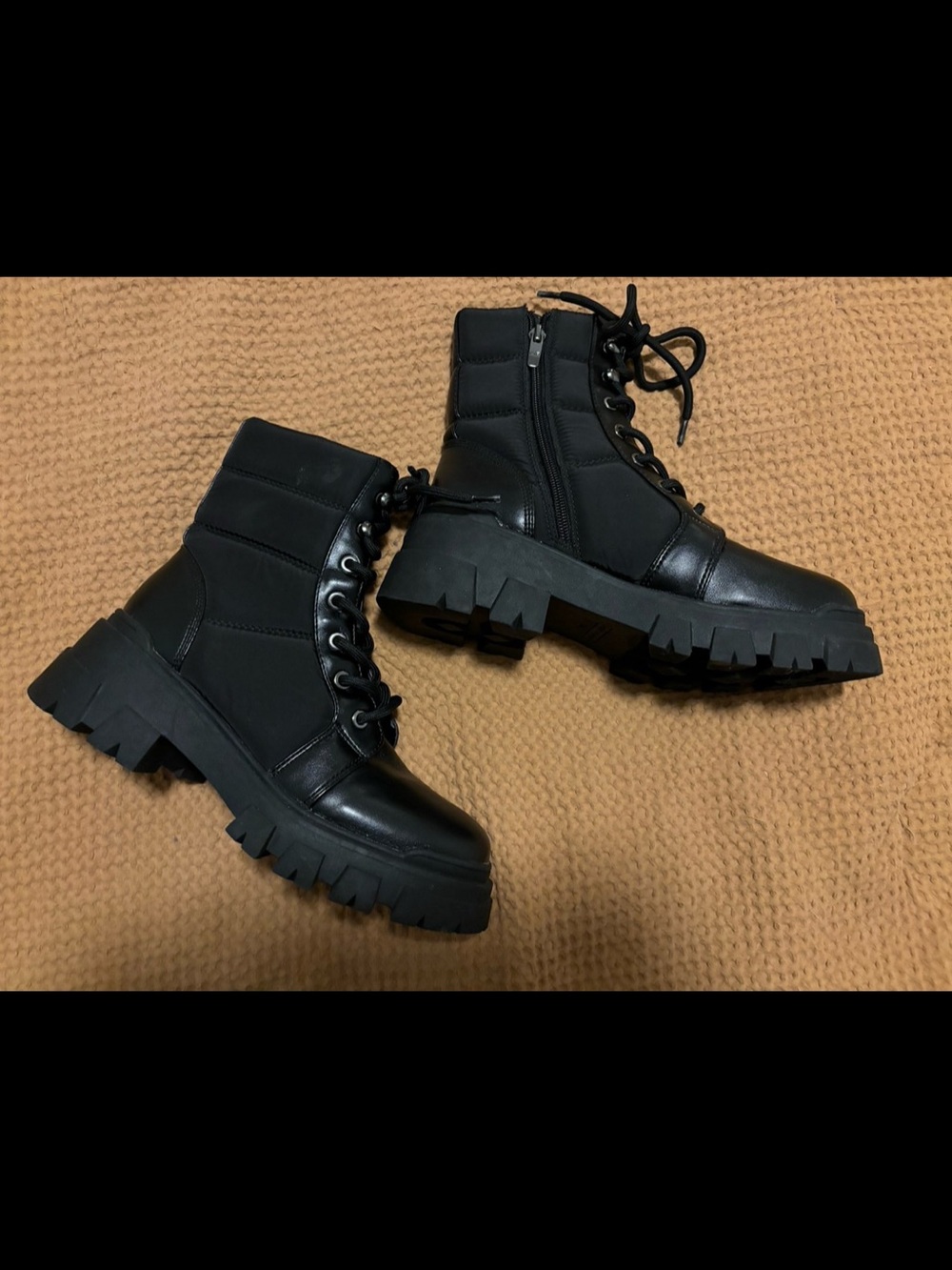 Marc Fisher Happy Lug Sole Combat Boot Black Size 6.5